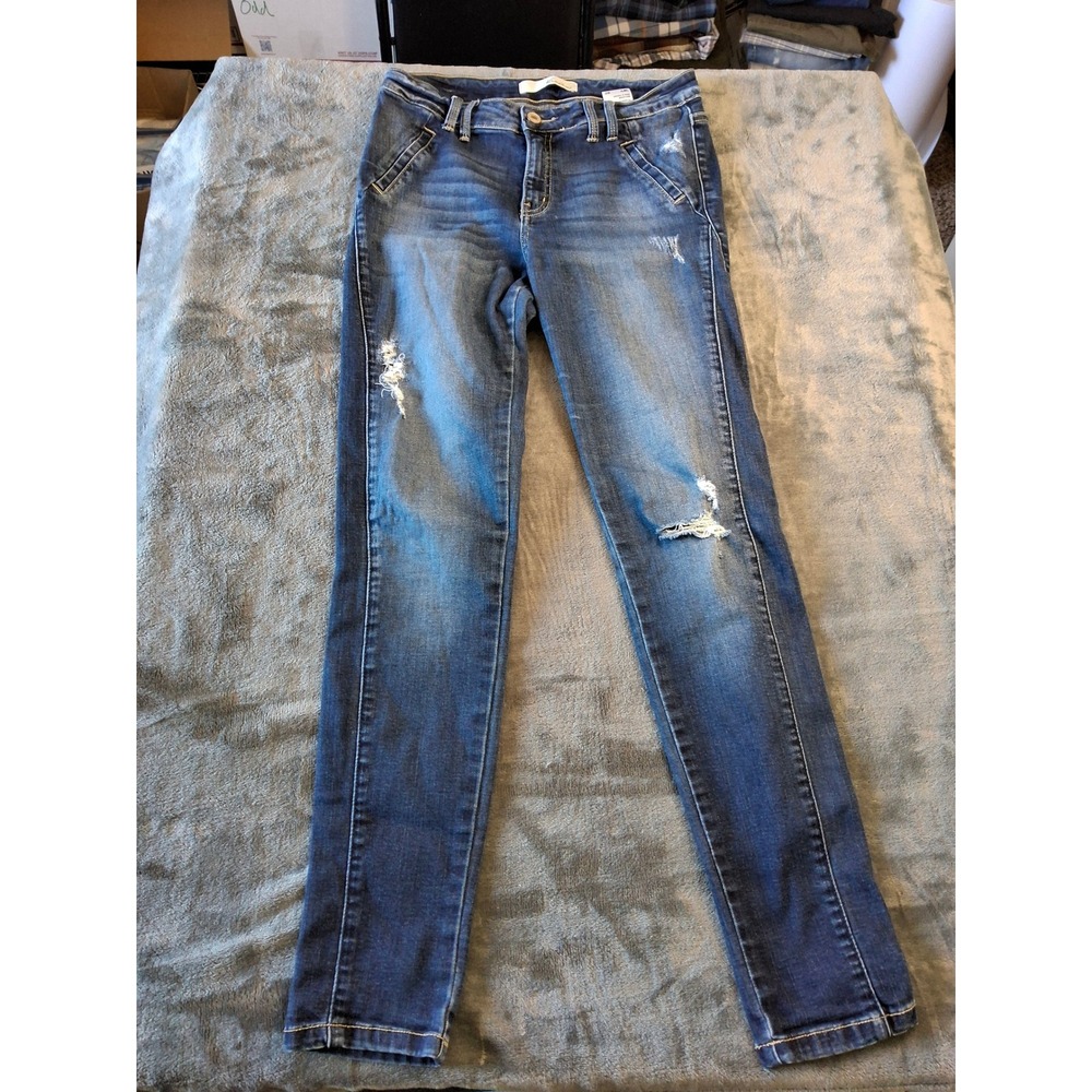 KanCan Distressed Skinny Jeans Medium Wash Two Tone Side‎ Stripe KC8220D Size 27